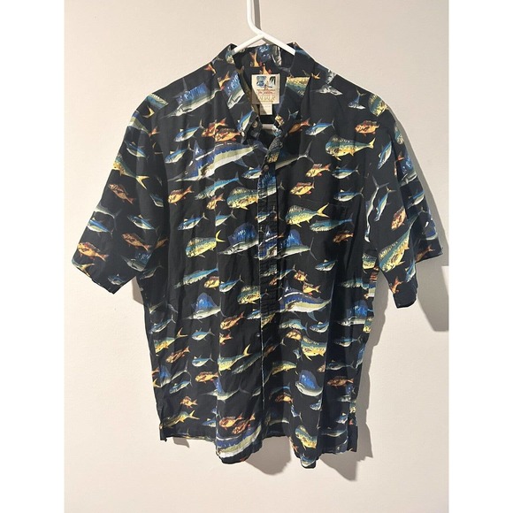Hawaiian Shirt Vintage John Severson Fish AOP Button Up Shirt Size Large Cotton - Picture 1 of 5